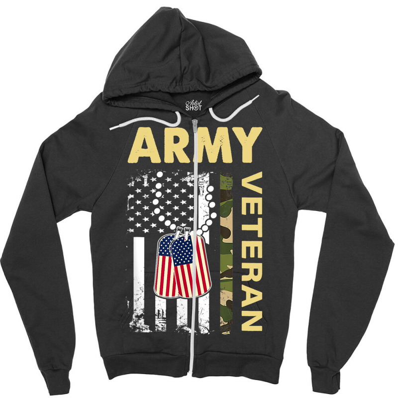 Vintage Army Shirt Veteran Day American Flag Women Zipper Hoodie | Artistshot