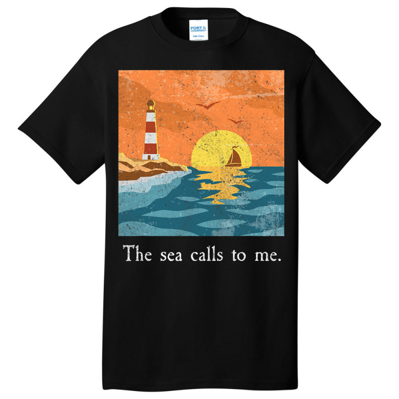 Vintage Lighthouse Shirt Retro Ocean Sunset Sailor Basic T-shirt by FriedaBarcia | Artistshot