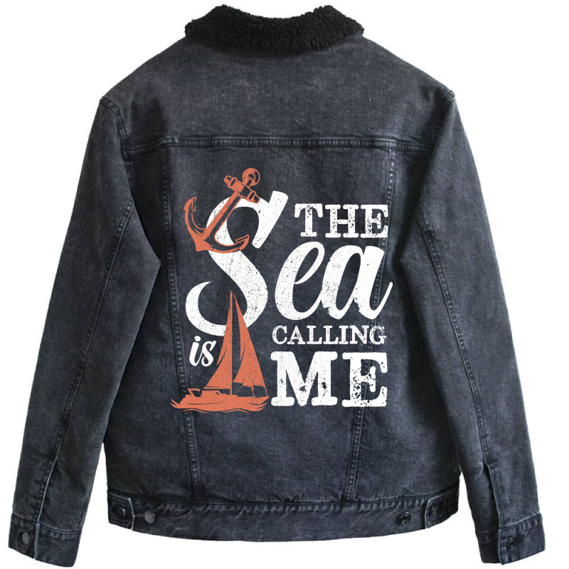 The Sea Is Calling Me Sailing Ship Captain Unisex Sherpa-lined Denim Jacket | Artistshot