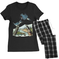 Watercolor Belted Kingfisher Bird Eat Fish Nature  Women's Pajamas Set | Artistshot