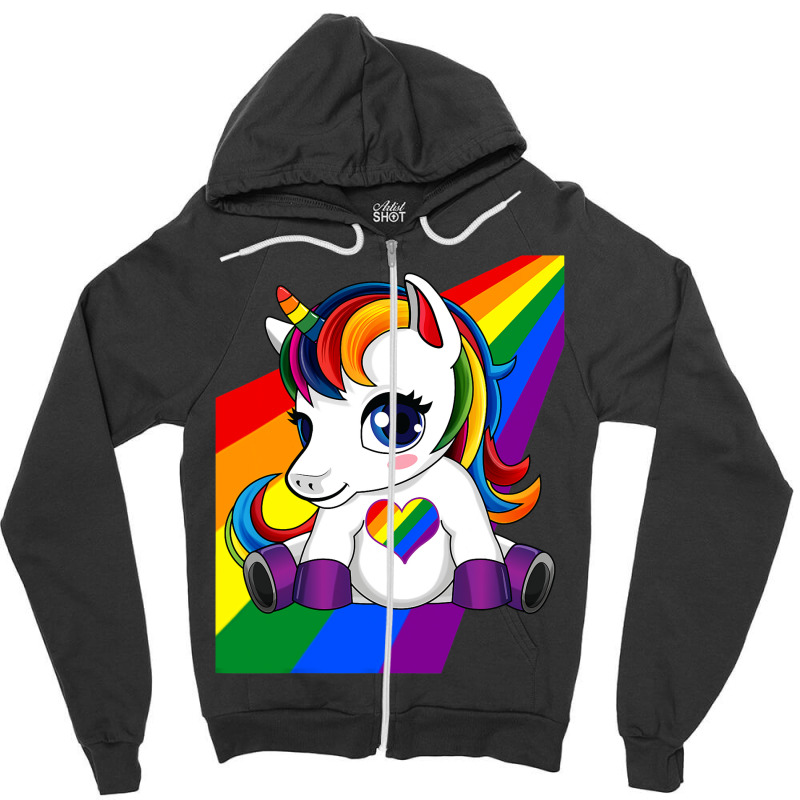 Unicorn With Lgbtq Flag Heart Lgbtq Color Zipper Hoodie | Artistshot