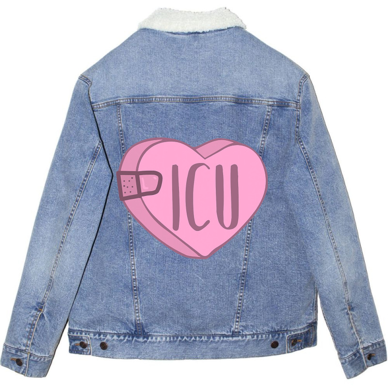 Valentines Day Icu Nurse Candy Heart With Bandaid  Unisex Sherpa-lined Denim Jacket | Artistshot