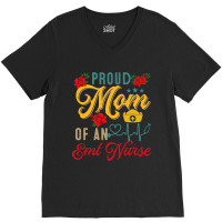 Vintage Proud Mom Of An Emt Nurse Mothers Day Flor V-neck Tee | Artistshot