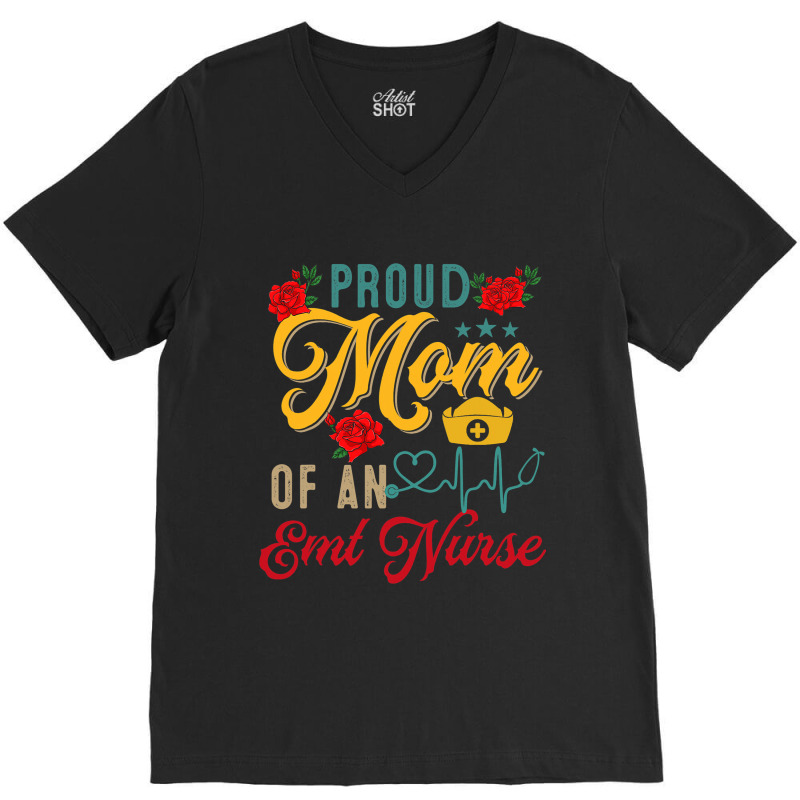 Vintage Proud Mom Of An Emt Nurse Mothers Day Flor V-neck Tee | Artistshot