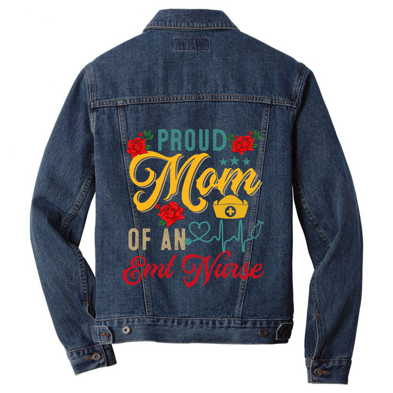 Vintage Proud Mom Of An Emt Nurse Mothers Day Flor Men Denim Jacket | Artistshot