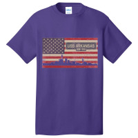 Uss Arkansas Bb 33 Battleship Vintage Usa Flag Gift Basic T-shirt | Artistshot