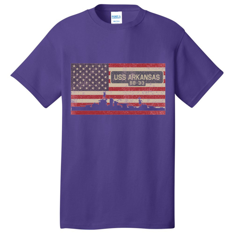 Uss Arkansas Bb 33 Battleship Vintage Usa Flag Gift Basic T-shirt by naeshastores | Artistshot