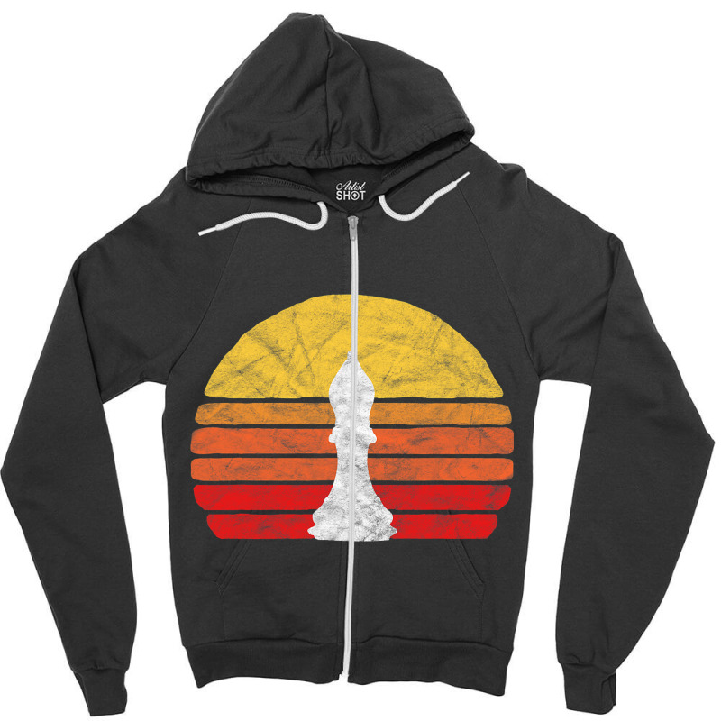 White Bishop Vintage Chess Piece Retro Sunset Dist Zipper Hoodie by SiddharthaGish | Artistshot