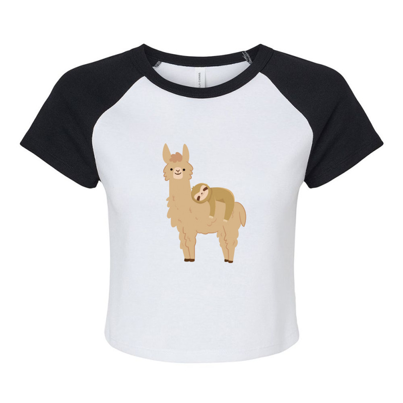 Adorable Sloth Laying On A Llama Raglan Crop Top | Artistshot