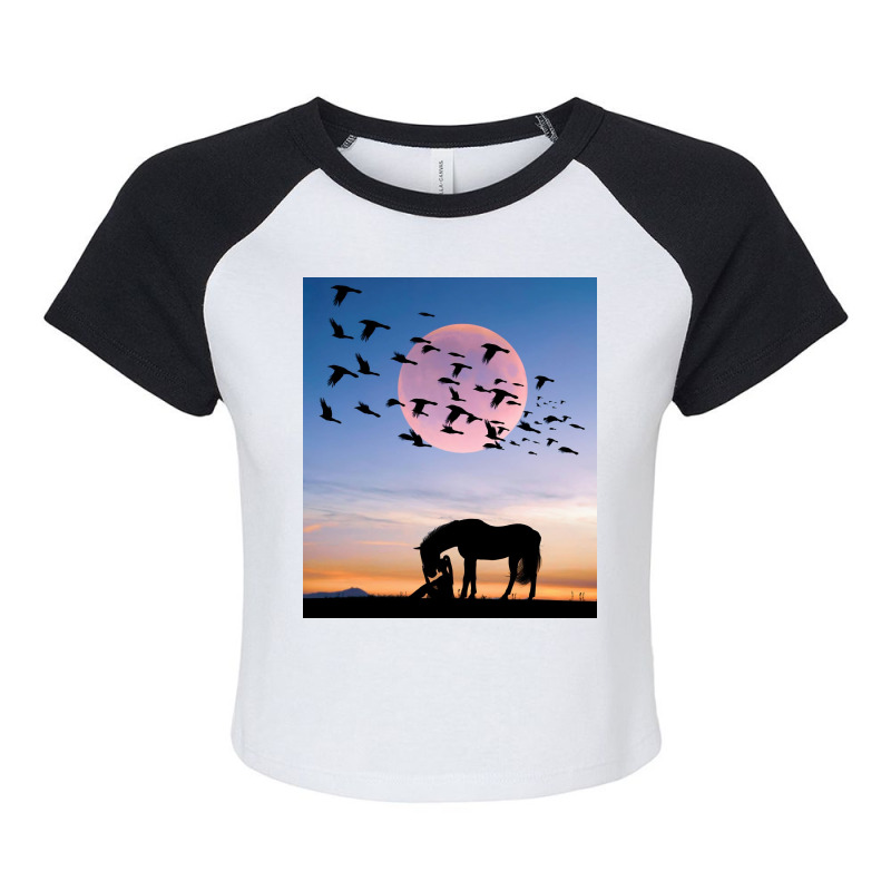 Horse And Woman Raglan Crop Top | Artistshot