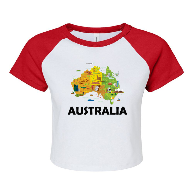 Australia T Shirt Australian Elements Fun Map Ocenia Tee Raglan Crop Top by Nuansa | Artistshot