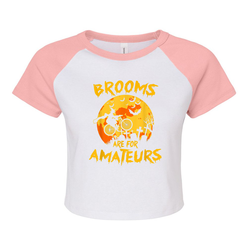 Brooms Are For Amateurs Funny Halloween Witch Riding Bicycle Raglan Crop Top by CUSER3772 | Artistshot