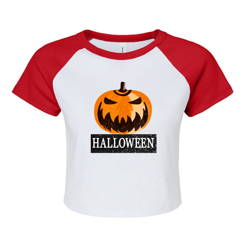 Halloween Vintage Pumpkin Raglan Crop Top by Apollo | Artistshot