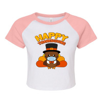 Cute Happy Thanksgiving Quarantine Turkey Mask Raglan Crop Top | Artistshot