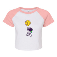 Cute Astronaut Floating With Moon Balloon Raglan Crop Top | Artistshot