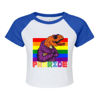 Pride Growling Dinosaur Raglan Crop Top | Artistshot