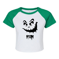 Halloween Pumpkin Funny Face Run Raglan Crop Top | Artistshot