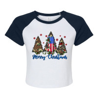 Camouflage Trees Merry Christmas Raglan Crop Top | Artistshot