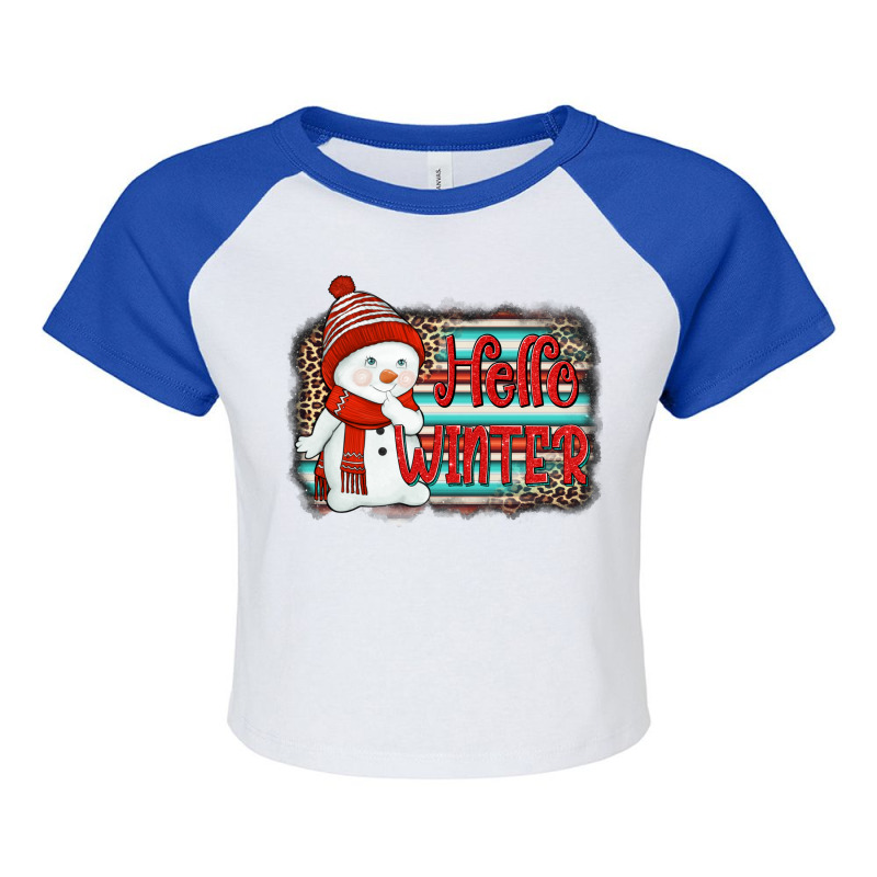 Hello Winter Baby Snowman Raglan Crop Top | Artistshot