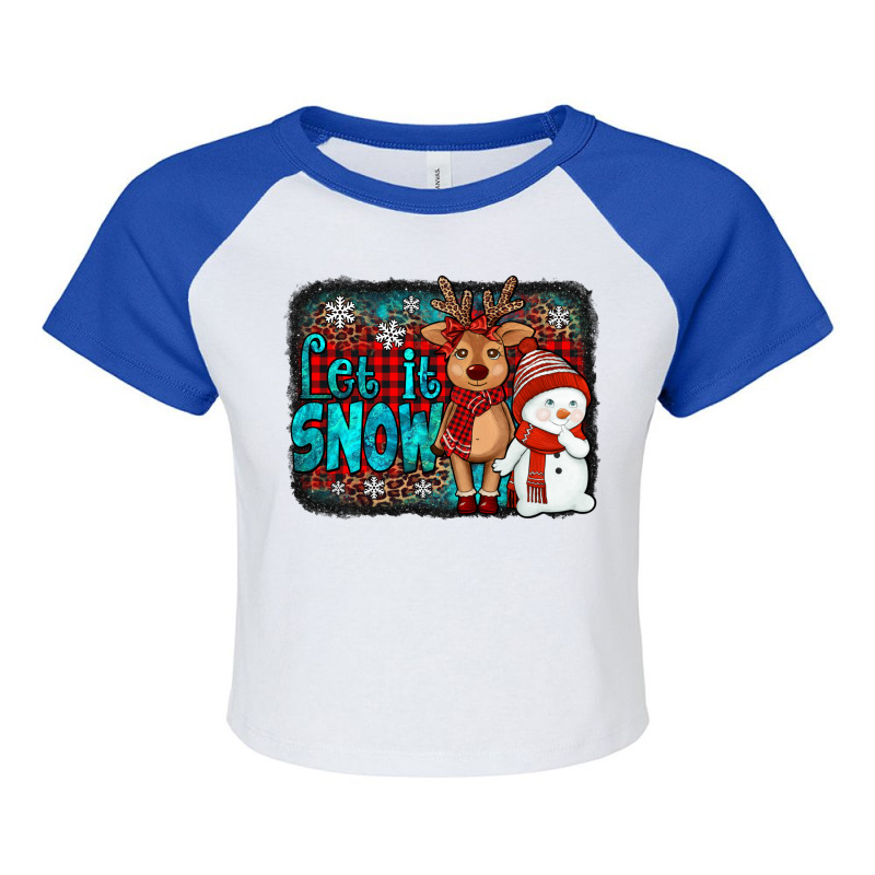 Let It Snow Reindeer And Snowman Raglan Crop Top | Artistshot