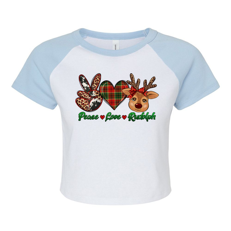 Peace Love Rudolph Raglan Crop Top | Artistshot