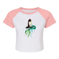 Green Tailed Mermaid  Mermaid Watercolor Painting Art Raglan Crop Top | Artistshot