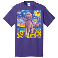 Goldendoodle T  Shirt Brown Goldendoodle Night With Sunflowers T  Shir Basic T-shirt | Artistshot