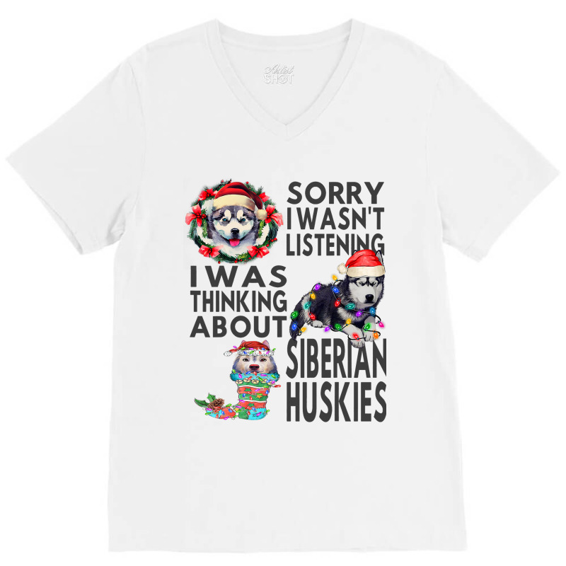 Funny Christmas Siberian Husky Santa Hat Dark Pupp V-neck Tee | Artistshot