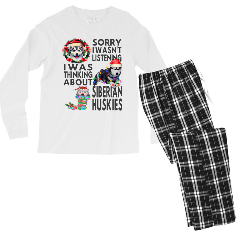 Funny Christmas Siberian Husky Santa Hat Dark Pupp Men's Long Sleeve Pajama Set | Artistshot