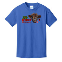 Merry Christmas Highland Calf With Candy Cane Basic Youth T-shirt | Artistshot