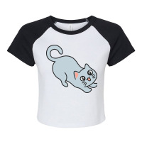 Blue Cat Stretching Raglan Crop Top | Artistshot