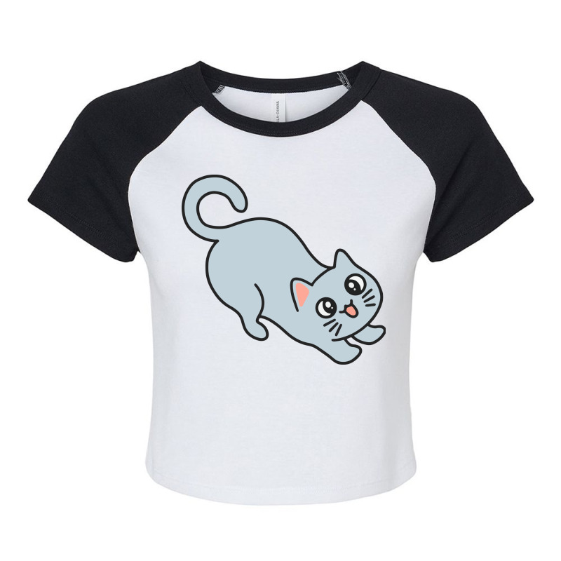 Blue Cat Stretching Raglan Crop Top by Morspective | Artistshot