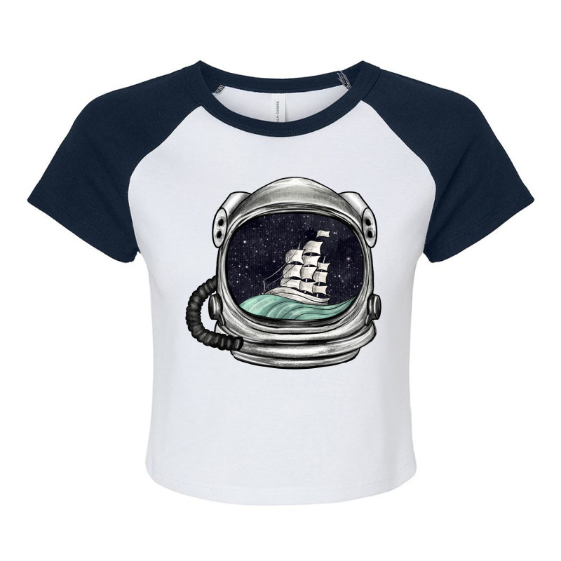 Astronaut And Ship Raglan Crop Top | Artistshot