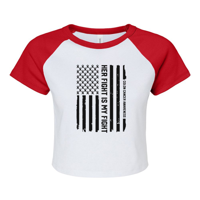 Her Fight American Flag Colorectal Bowel Colon Cancer Awareness Raglan Crop Top by saepuloh | Artistshot