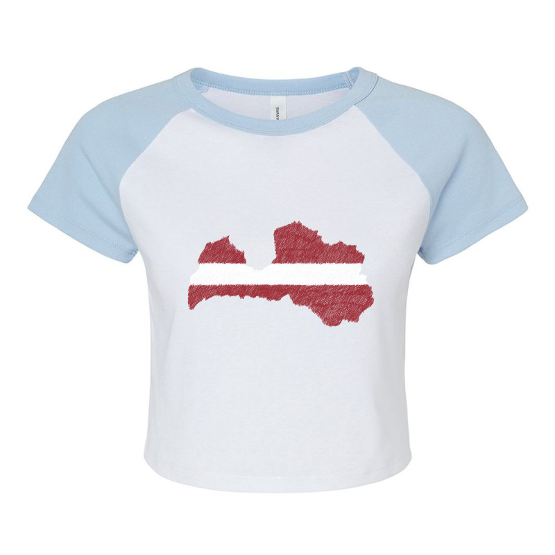 Latvia Map Flag Drawing Line Art Raglan Crop Top by Erwin Saputra Art | Artistshot