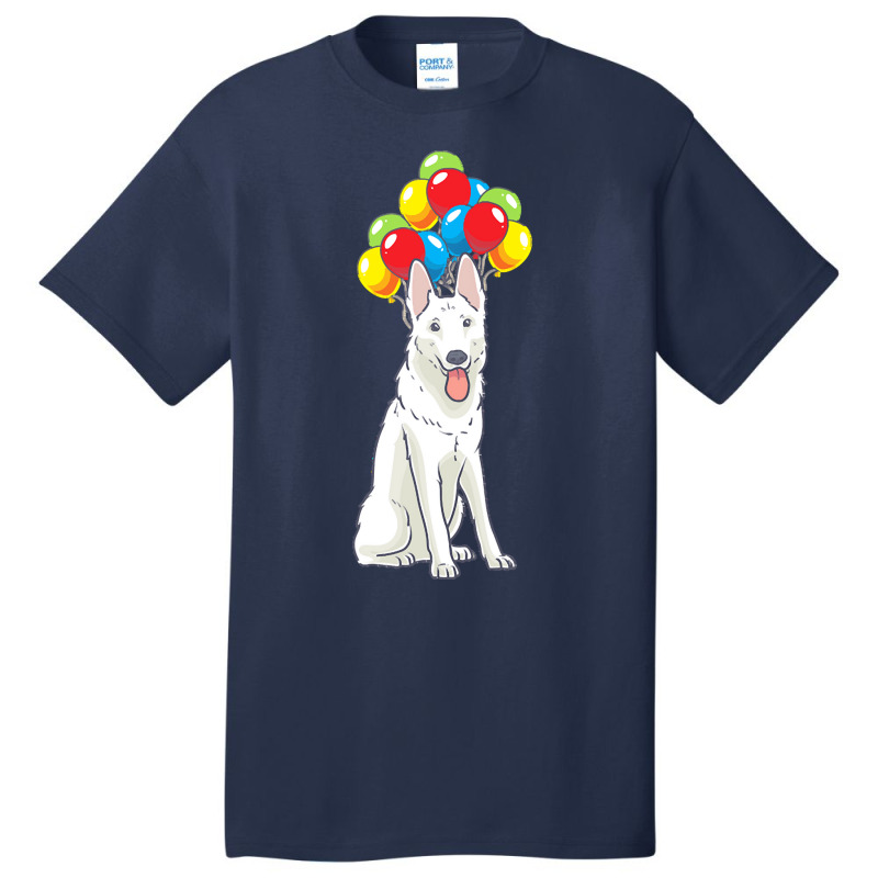 White Shepherd T  Shirt White Swiss Shepherd With Ballons Gift T  Shir Basic T-shirt | Artistshot