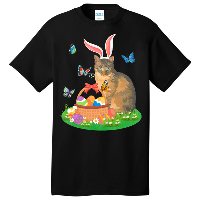 Easter Day T  Shirt Cat With Bunny Ears And Eggs Basket Kids Men Women Basic T-shirt | Artistshot