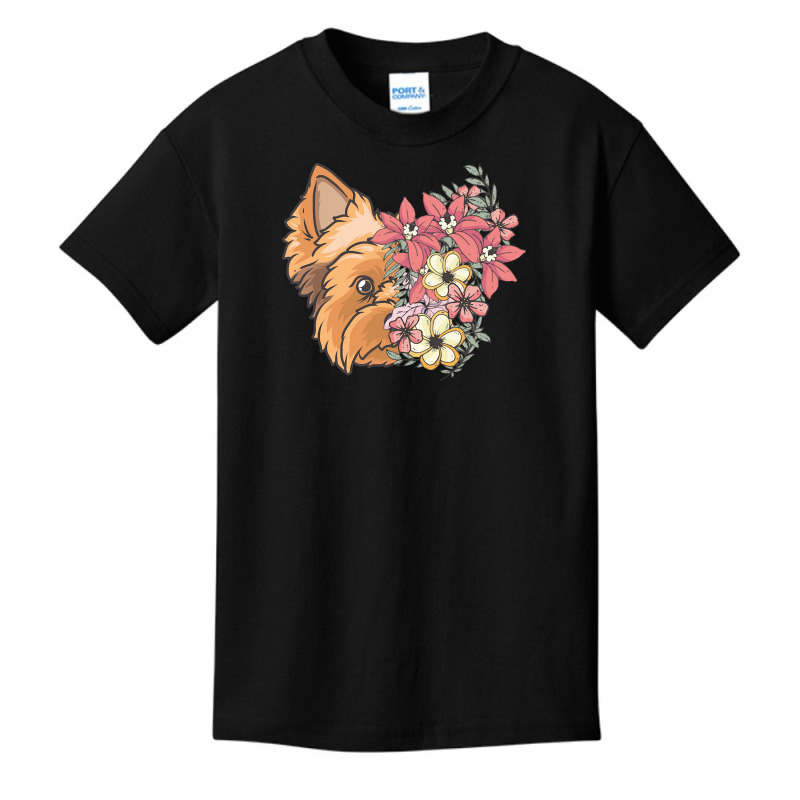 Yorkie T  Shirt Yorkshire Terrier With Flowers T  Shirt Basic Youth T-shirt by sadyerippin | Artistshot