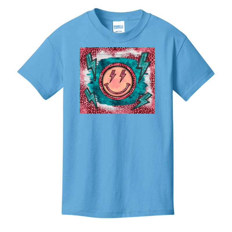 Western Lightning Bolt Smiling Face Turquoise Basic Youth T-shirt by BarkalooDesign | Artistshot