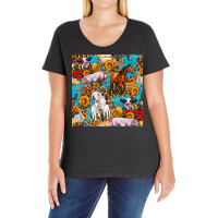 Farm Animals Leopard Sunflowers Seamless Pattern Ladies Curvy T-shirt | Artistshot