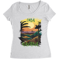 Havana Cuba Palm Trees Beach Ocean Surfing Hispani Women's Triblend Scoop T-shirt | Artistshot