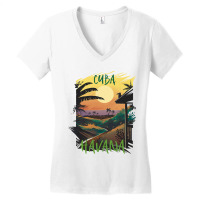 Havana Cuba Palm Trees Beach Ocean Surfing Hispani Women's V-neck T-shirt | Artistshot