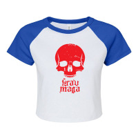 Distressed Krav Maga Skull Raglan Crop Top | Artistshot