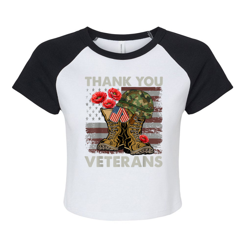 Thank You Veterans Combat Boots Poppy Flower Us Flag T Shirt Raglan Crop Top by naythendeters2000 | Artistshot