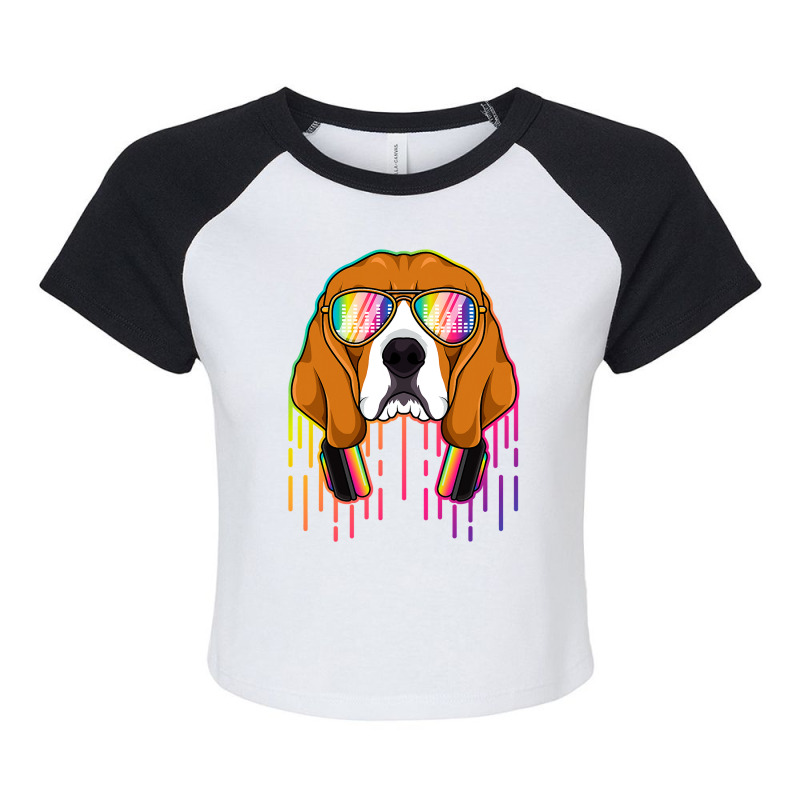 Beagle Dog Music Beagle Dj With Headphones Musical Dog Lovers 3 Beagle Raglan Crop Top by offensejuggler | Artistshot