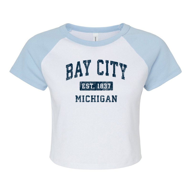 Bay City Michigan Mi Vintage Sports Design Navy Print T Shirt Raglan Crop Top by saldeenshakir | Artistshot