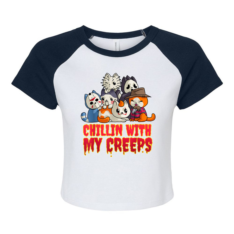 Chillin With My Creeps Funny Cat Horror Movies Serial Killer T Shirt Raglan Crop Top by darelychilcoat1989 | Artistshot