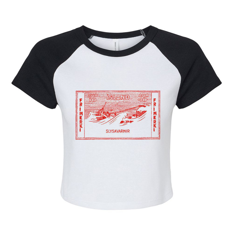 Vintage Icelandic Postage Stamp Design Raglan Crop Top by sabitung | Artistshot