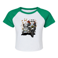 Bear Funny Panda Bears Riding Motorcycle Raglan Crop Top | Artistshot