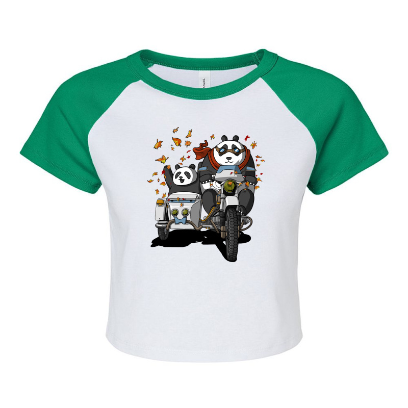 Bear Funny Panda Bears Riding Motorcycle Raglan Crop Top by offensejuggler | Artistshot